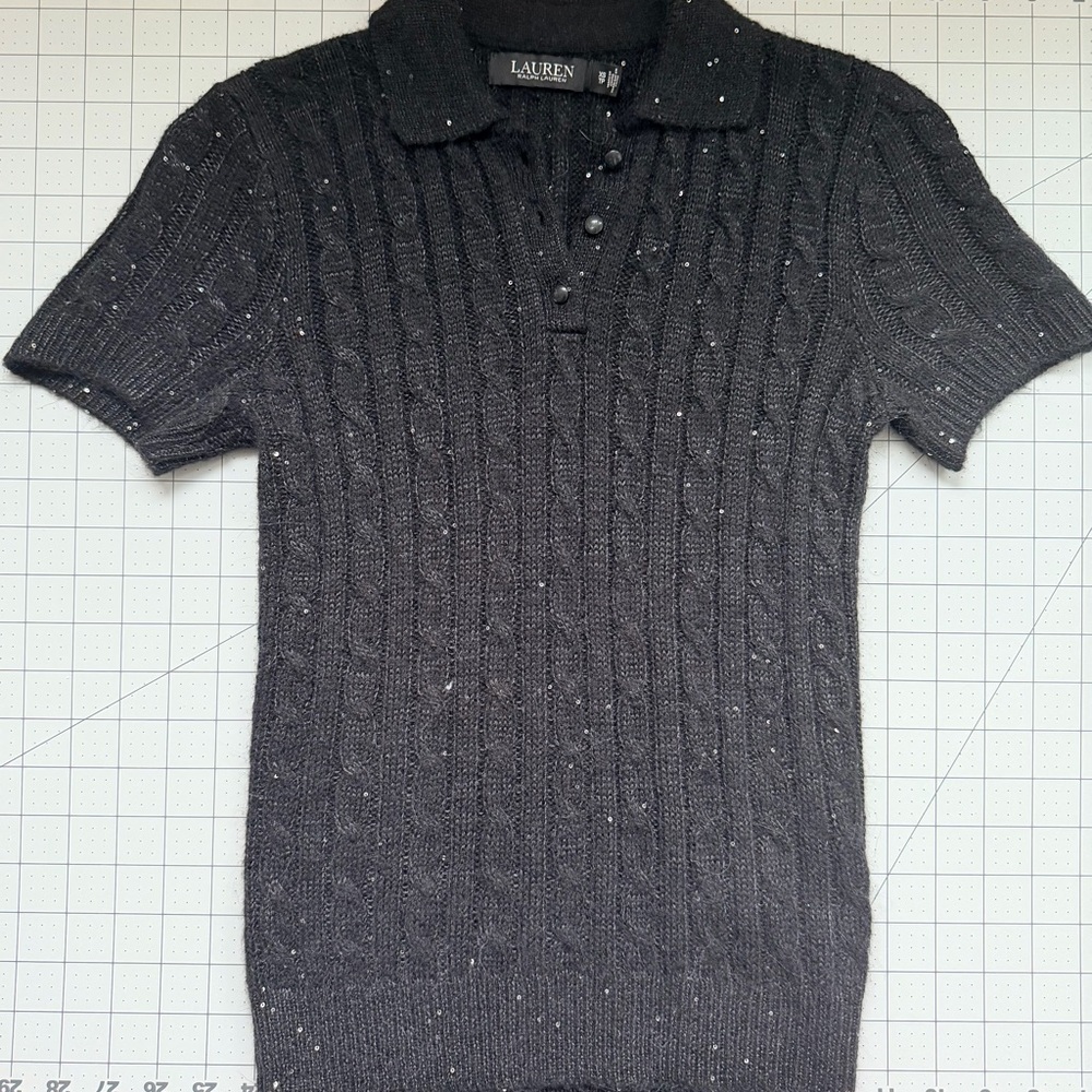 Lauren Ralph Lauren Black Cable Knit Button Down Shirt